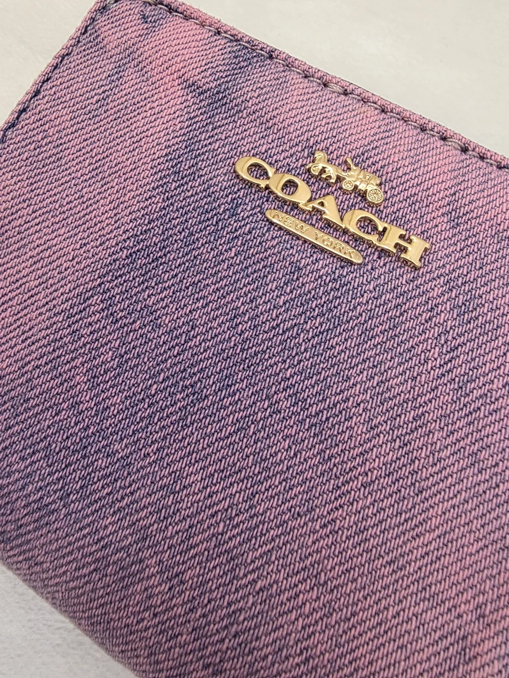 Custom Pink Washed Denim Coach Wallet | Cherry Charm Zip Around Upcycled Bag - Picture 3 of 10